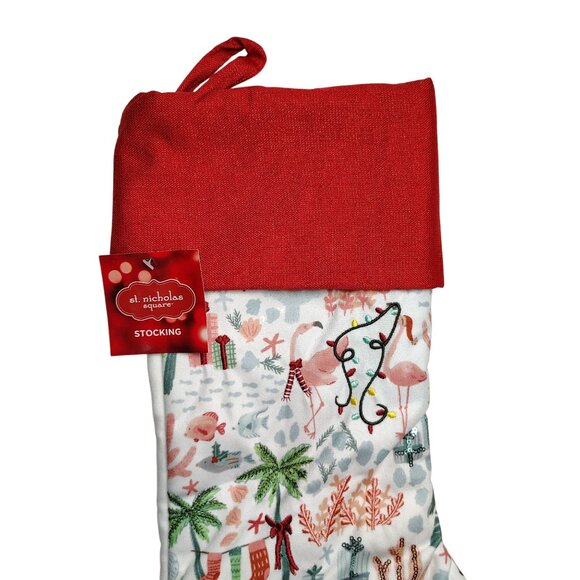 St. Nicholas Square 20 inch Flamingo and Tropical Holiday Christmas Stocking - Picture 3 of 8
